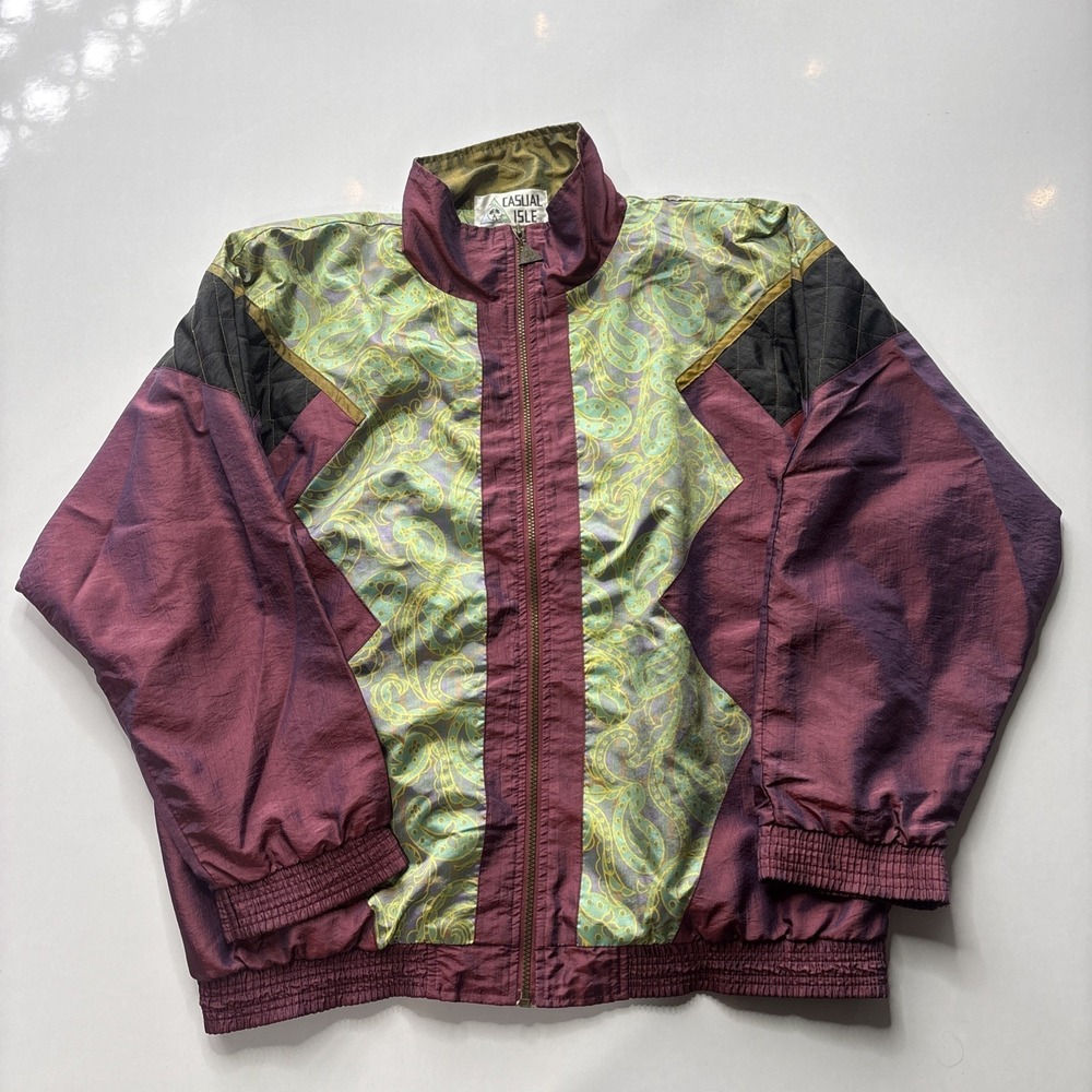 Vintage Casual Isle Jacket Women's XL 1980s Multicolor Nylon Windbreaker